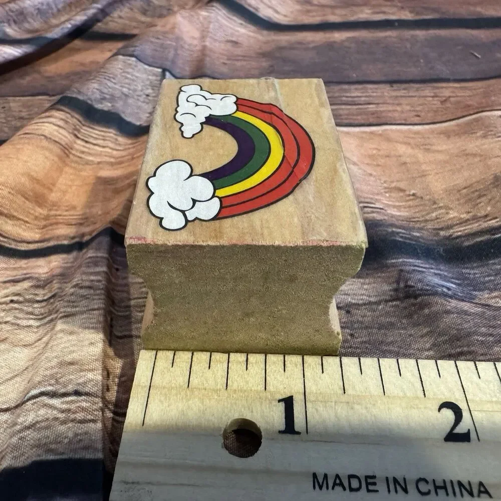 Vintage Rainbow Clouds Wood Mounted Rubber Stamp Craft Card Making Scrapbooking